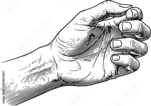 Hand holding something in a vintage engraved etching style