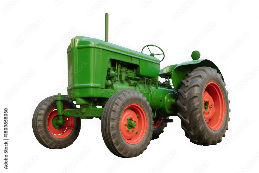 Obraz premium Classic green tractor with orange wheels isolated on transparent background