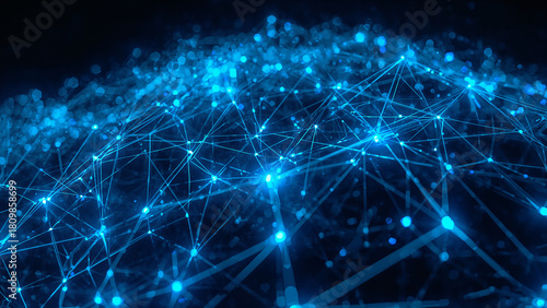 Abstract Network with Glowing Blue Nodes and Lines on Dark Background