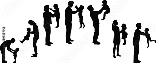 Silhouettes, adult, child, interaction, care, support, parenting, family, bonding, love, growth, development, gesture, posture, emotion, connection, black, white, contrast, relationship