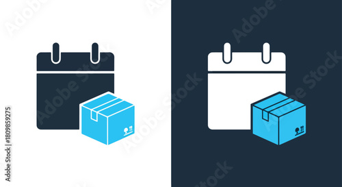 Calendar and package icons on dark background - Vector icon symbol for website - Icon vector - Blue icon vector - Line and glyph solid icon and logo template