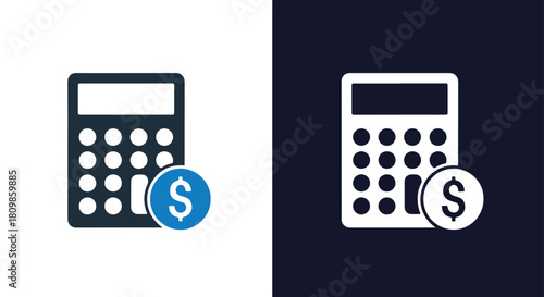 Two calculators with dollar signs on dark background - Vector icon symbol for website - Icon vector - Blue icon vector - Line and glyph solid icon and logo template