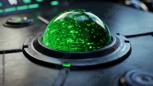 Glowing green orb in a metallic setting, futuristic sci-fi concept. Could be energy source