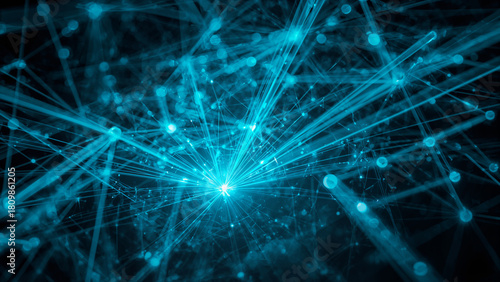 Cyan Abstract Network with Connecting Lines and Nodes on Dark Background