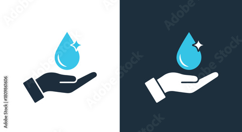 Hand holding water drop with star icon - Vector icon symbol for website - Icon vector - Blue icon vector - Line and glyph solid icon and logo template