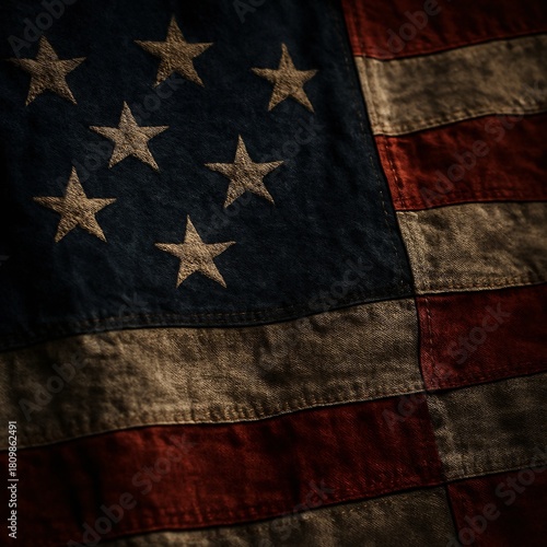 Weathered vintage american flag with stars and stripes