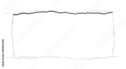 Large blank rectangular white paper with ripped and ragged edges border cutout template vector illustration design