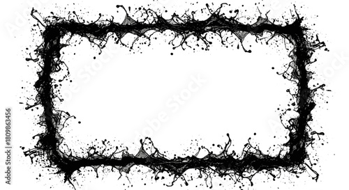 Black ink blot splash frame rectangle border liquid spill stain grunge background vector