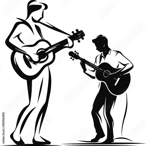 Single-line musician figure, playing guitar violin, expressive stroke but minimal detail, clean vector outline 1