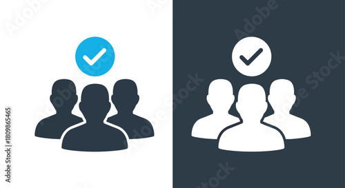 Group of people icons with check marks - Vector icon symbol for website - Icon vector - Blue icon vector - Line and glyph solid icon and logo template