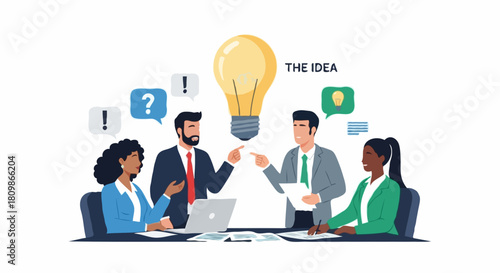 Business people connect with technology icons to form a social network concept symbolizing a creative idea and innovation for success