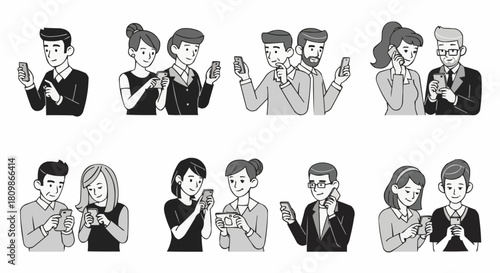 Diverse group of people engrossed in their smartphones, ignoring each other.