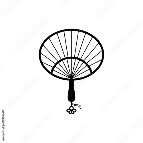 Traditional Round Hand Fan Line Art Illustration