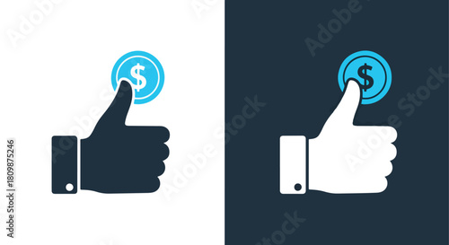 Hand pressing dollar sign like button - Vector icon symbol for website - Icon vector - Blue icon vector - Line and glyph solid icon and logo template