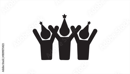 Festive Celebration Group of Friends Celebrating with Party Hats in Silhouette