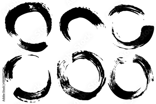 和風素材　筆で描かれた線のイラストセット　ベクター