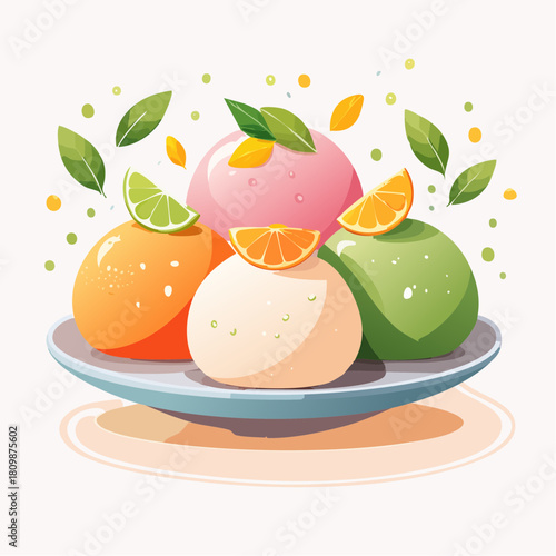 A traditional kagami mochi set with citrus on top