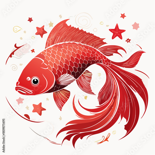 Radiant Goldfish: An exquisite depiction of a goldfish with vibrant red hues and delicate scales, a visual celebration of aquatic elegance and charm.