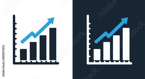 Business growth chart with upward trend - Vector icon symbol for website - Icon vector - Blue icon vector - Line and glyph solid icon and logo template