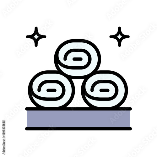 Rolled up spa towels color icon. Healthcare, skincare, wellness symbol. Vector isolated illustration.