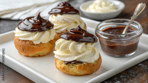 Wallpaper Mural Delicious chocolate eclairs with cream and sauce Torontodigital.ca