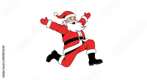 Santa Claus running smiling wearing red suit white trim black boots  belt