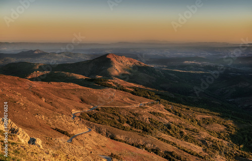 beautiful scenic view on summit mountain in Sardinia at sunset with to punto ...