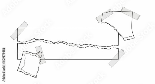 Torn paper pieces taped together with visible edges and textures.