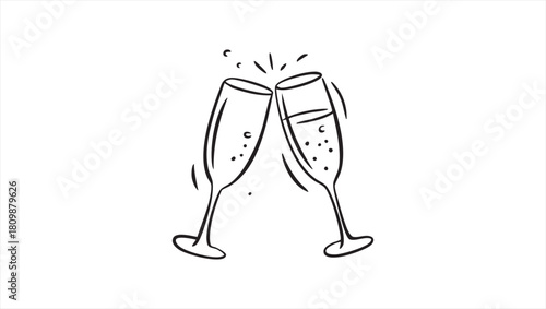 Celebration toast with champagne glasses, clinking together, symbolizing a cheerful event and cheers
