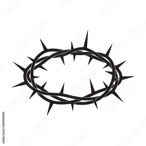 Minimalist Black Crown of Thorns Icon on White Background