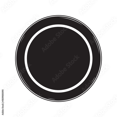 Minimalist Black Circle Plate with White Rings and Textured Edge