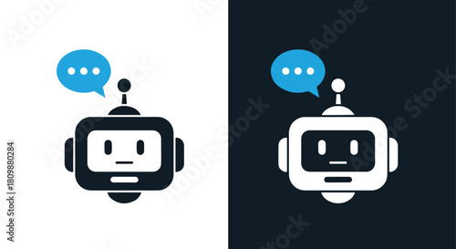 Two robots chatting with speech bubbles - Vector icon symbol for website - Icon vector - Blue icon vector - Line and glyph solid icon and logo template