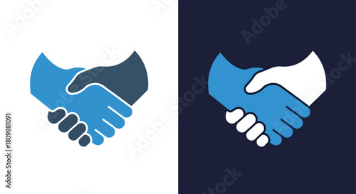 Handshake symbolizing partnership and agreement - Vector icon symbol for website - Icon vector - Blue icon vector - Line and glyph solid icon and logo template