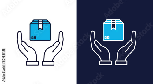 Hands holding a package illustration - Vector icon symbol for website - Icon vector - Blue icon vector - Line and glyph solid icon and logo template