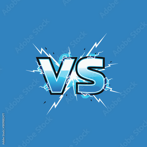 Stylized blue 'VS' text with electric lightning bolts on a solid blue background, symbolizing competition or comparison.
