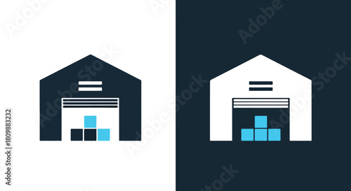 Warehouse with blue containers icon - Vector icon symbol for website - Icon vector - Blue icon vector - Line and glyph solid icon and logo template