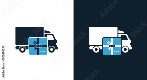 Delivery truck with blue package icons - Vector icon symbol for website - Icon vector - Blue icon vector - Line and glyph solid icon and logo template
