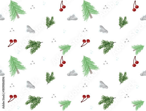 Christmat Pattern Seamles with tree and cherry natal series