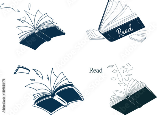 Books Vector Illustration, Modern Book Stack Vector, Colorful Books Graphic Design, Open Book Creative Vector, Vintage Book Bundle Illustration, Library Books Shelf Vector, Minimal Book Outline Design