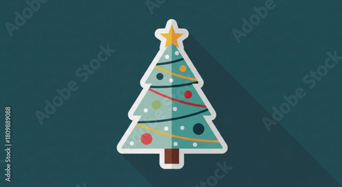 Festive Christmas tree icon with star and ornaments, perfect for holiday greetings and seasonal designs, originally a scalable graphic element