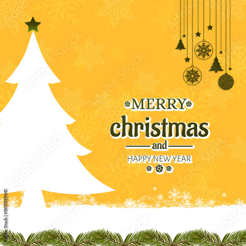 Gold Christmas and New Year Typographical on red background with winter landscape with snowflakes, light, stars. Merry Christmas card. Vector Illustration creative, Marry Christmas poster, web banner