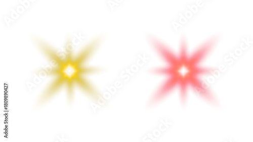 A pair of luminous and vibrant starburst light effects, featuring a golden yellow and a radiant red glow with soft on transparent background