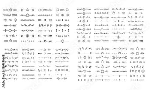 Elegant divider line illustration set with minimal decorative elements and ornamental graphics 
