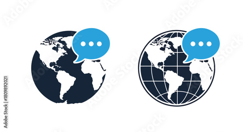 Global communication with speech bubbles - Vector icon symbol for website - Icon vector - Blue icon vector - Line and glyph solid icon and logo template