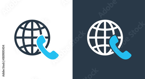 Global communication network with blue handset - Vector icon symbol for website - Icon vector - Blue icon vector - Line and glyph solid icon and logo template