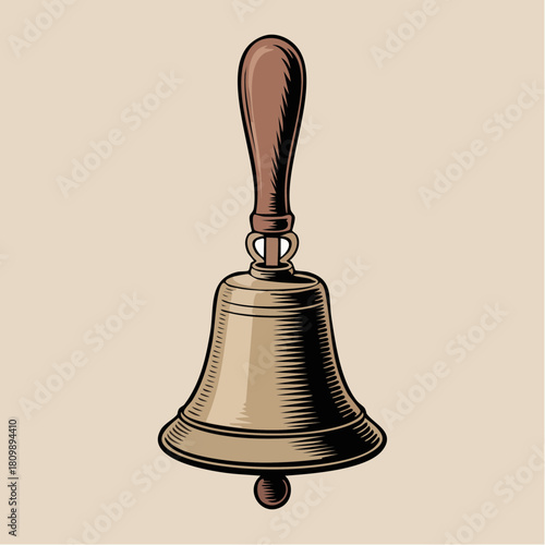 Vintage Handbell with Wooden Handle – Traditional Bell Vector Illustration
