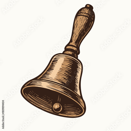 Vintage Handbell with Wooden Handle – Traditional Bell Vector Illustration