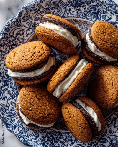 Pumpkin Spice Cookie Bites. Pumpkin Spice Cookie Sandwiches on Marble Surface. 