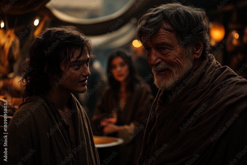 Obraz premium young man and an old father look at each other