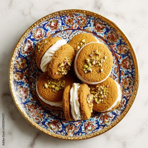 Pumpkin Spice Cookie Bites. Pumpkin Spice Cookie Sandwiches on Marble Surface. 